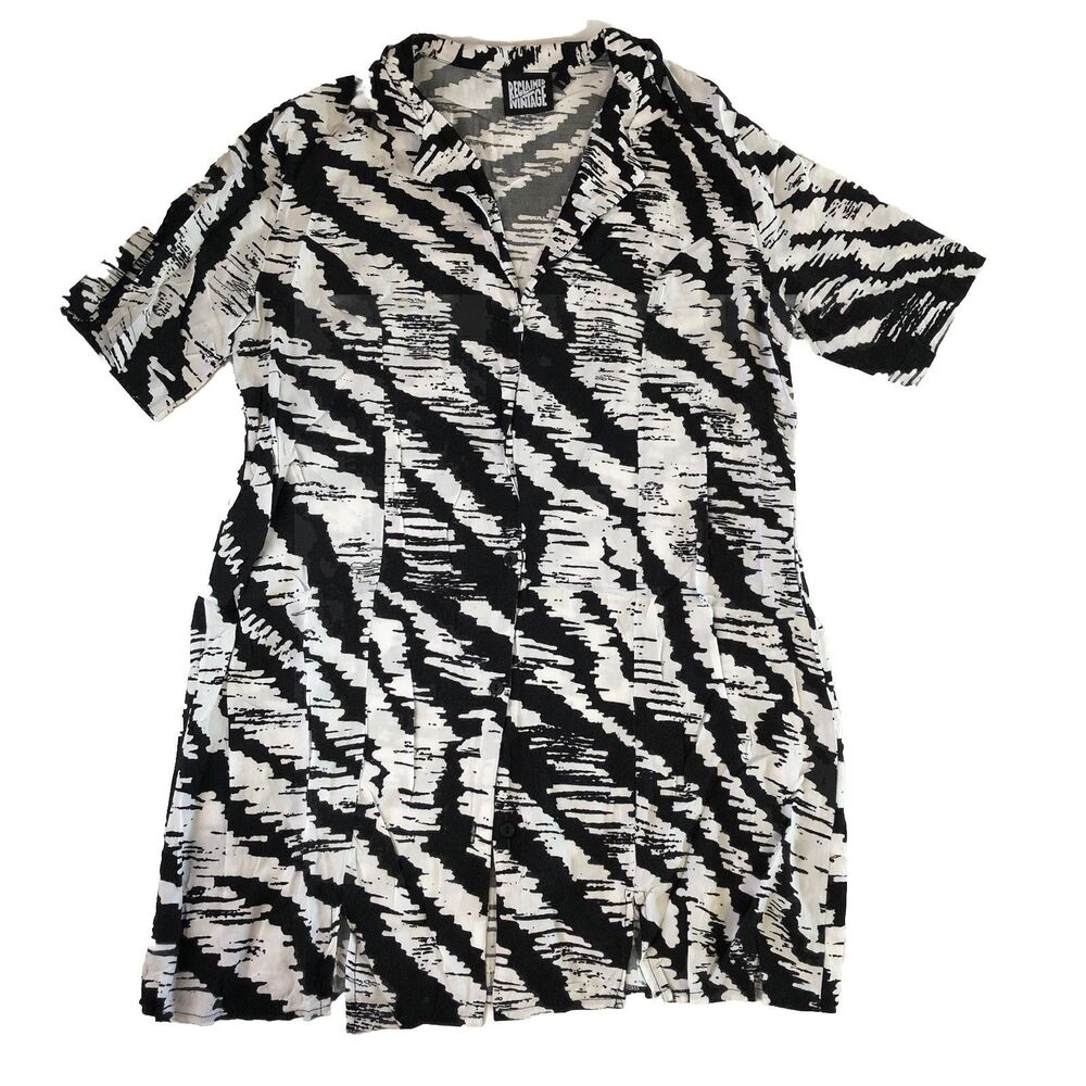 Reclaimed Vintage Women’s  Abstract Zebra Print Button Down Shirt Dress Size 8